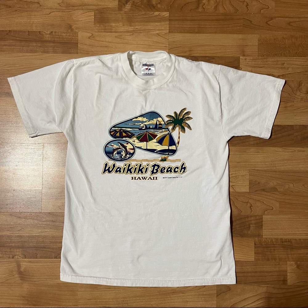 Vintage 2001 Waikiki Beach Hawaii Puff Print Shirt Sunart Design Inc. Size M